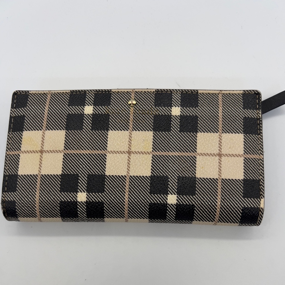Kate Spade New York Checked Pattern Zip Wallet - Black & Cream